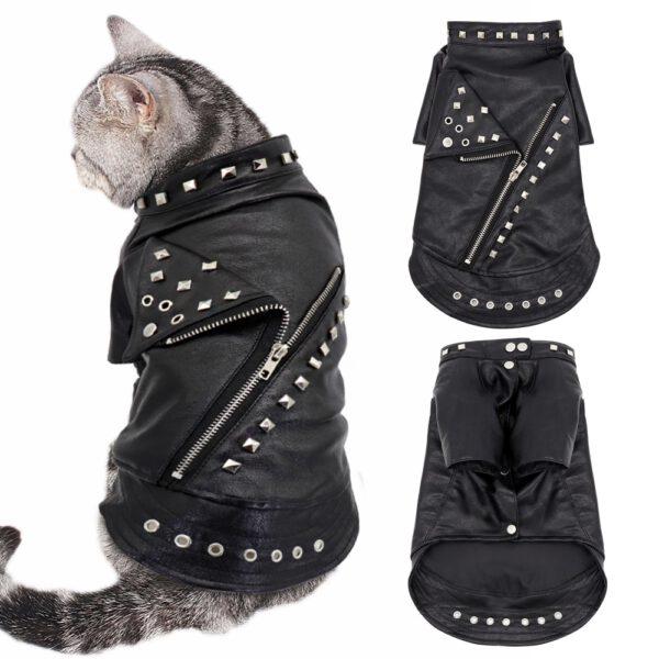 Black Leather Winter Jacket for Cats